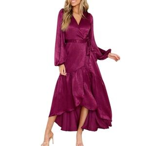 Aura “You Enchant Me” Satin Wrap Dress